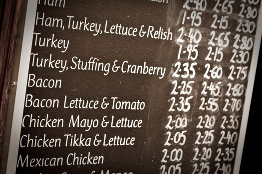 sandwich menu