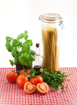 spaghetti and ingredients