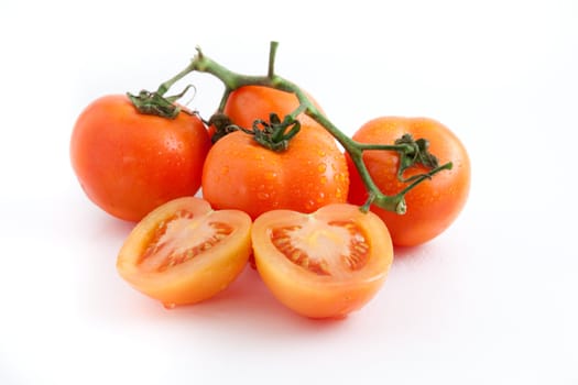 fresh vine tomatoes on white