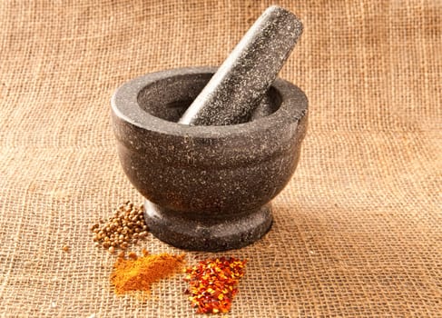 pestle and mortar on hessian