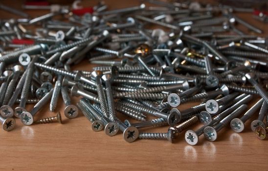 Many metal screws