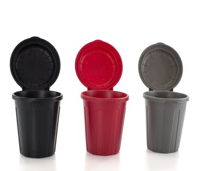 containers in red black and gray for seperated waste