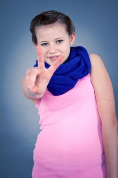 young teenager girl smiling having fun portrait blue scarf
