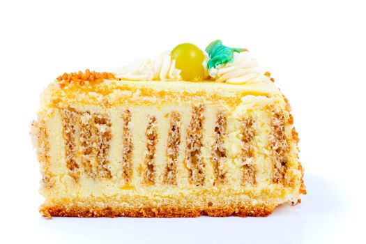 walnut cake with cream, isolated on white background