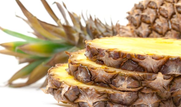 Slice Ripe Pineapple Fruit,  closeup on white background