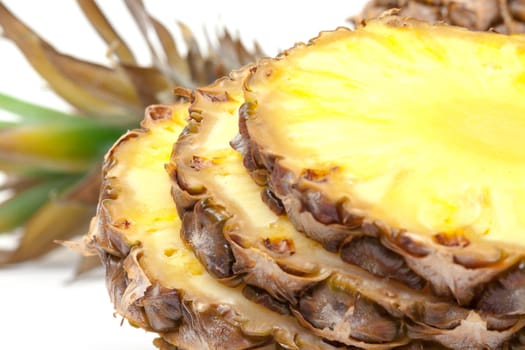 Slice Ripe Pineapple Fruit,  closeup on white background