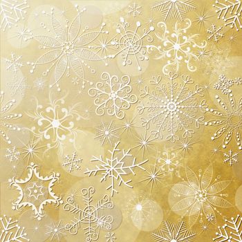 Old yellow christmas paper with white vintage snowflakes 
