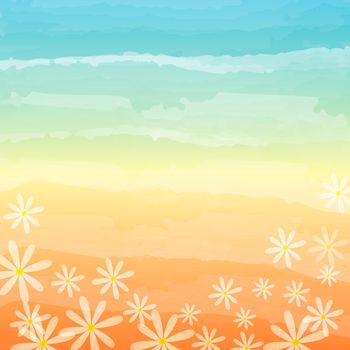 spring background with flowers over blue peach gradient