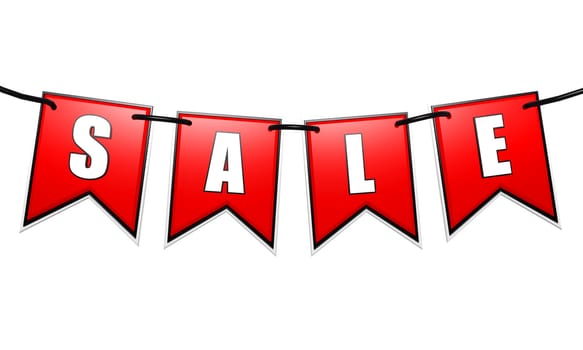 sale text - 3d red flags with letters, business concept