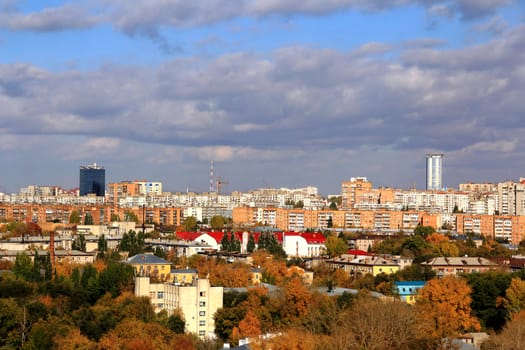 Panorama of Russian town from bird flight