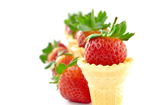 strawberries and cone wafers