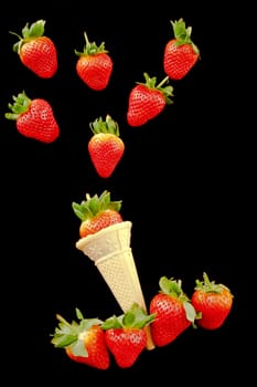 strawberries and a wafer cone