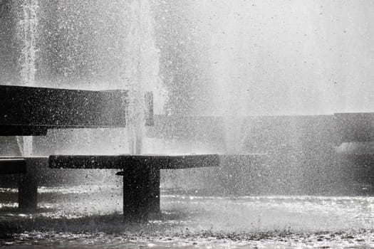 black and white photo of fountains