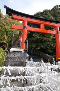 Wooden Torii Gates at Fushimi Inari Shrine, Kyoto, Japan 