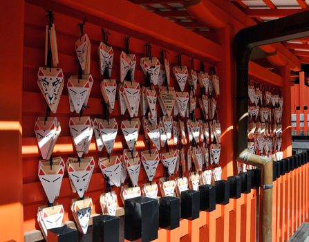 Fox Ema, Japanese votive plaque at Fushimi Inari Taisha Shrine in Kyoto, Japan 