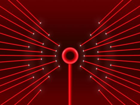 Illustration depicting illuminated fiber optic light strands forming a wifi symbol.