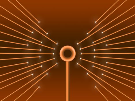 Illustration depicting illuminated fiber optic light strands forming a wifi symbol.