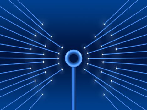Illustration depicting illuminated fiber optic light strands forming a wifi symbol.