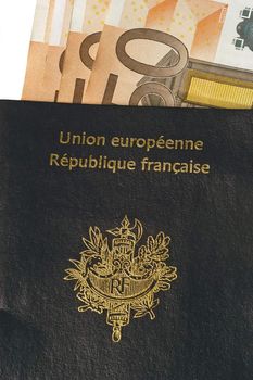 European passport and ticket in euro