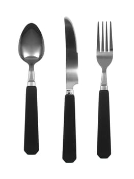 A knife and fork isolated against a white background