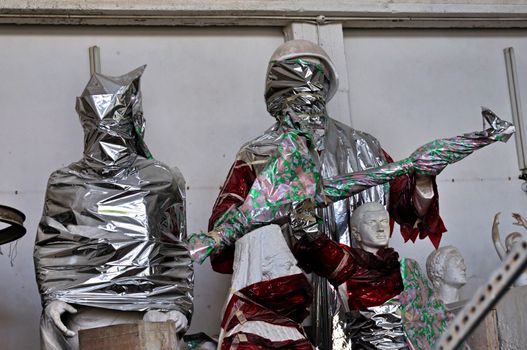 ATHENS - JANUARY 15: Statues wrapped in plastic at the abandoned house of sculptor Nikolaos Pavlopoulos (1909 - 1990). Athens Greece, January 15, 2013.