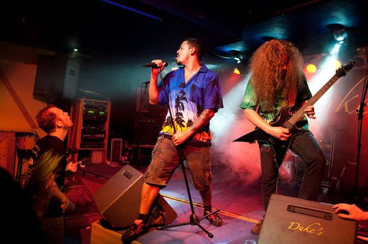 CANARY ISLANDS - DECEMBER 3: Singer Maurice Adams(l) and Damage Karlsen(r), from the Norwegian band Breed, performing onstage during Hard &amp; Heavy Meeting December 3, 2011 in Canary islands,Spain