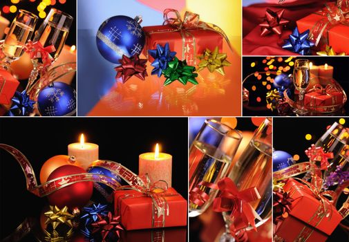 Christmas set of photos is with champagne, candles and decorations