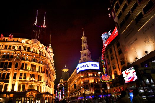 Nanjing Lu Street at Night, Shanghai, China.  This is Shanghai's major shopping street.