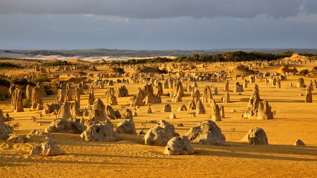 An overview of part of the Pinnacles Desert in the heart of the Nambung National Park, Western Australia.