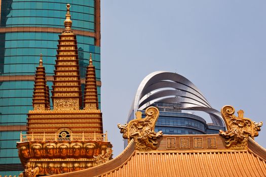 Golden Temples Dragons Roof Top Jing An Tranquility Temple Shanghai China Richest buddhist temple in Shanghai