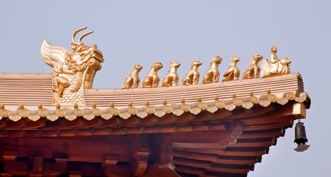 Golden Roof Top Figurines Jing An Tranquility Temple Shanghai China Richest buddhist temple in Shanghai