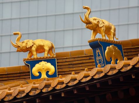 Gold Elephants Roof Top Jing An Tranquility Temple Shanghai China Richest Buddhist temple in Shanghai