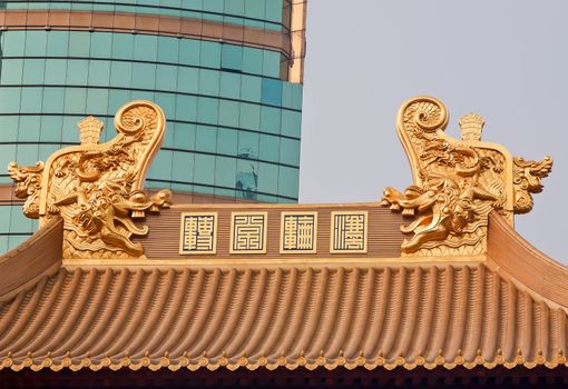 Gold Dragons Roof Top Jing An Tranquility Temple Shanghai China Richest buddhist temple in Shanghai