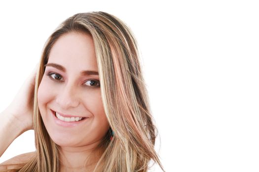 attractive smiling woman portrait on white background