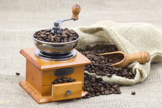 coffee beans and coffee grinder 