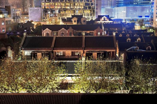 Xintiandi Old Chinese Houses High Rises Luwan Shanghai China at Night