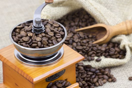 coffee beans and coffee grinder 