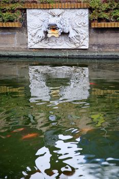 Dragon Stone Water Pout Yuyuan Garden Reflection Gold Fish Shanghai China