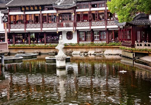 Old Shanghai Houses, Lake Reflection, Woman Statue, Yuyuan Garden China