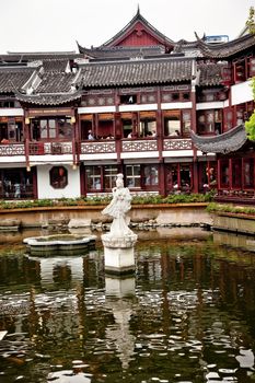 Old Shanghai Houses, Lake Reflection, Woman Statue, Yuyuan Garden China