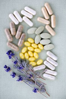Mix of herbal supplements and vitamin pills