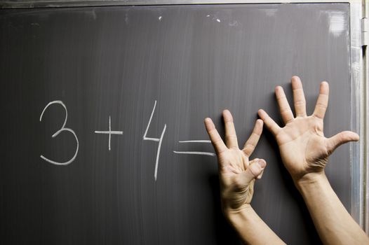 Hands symbolize wrong answer on mathematic formula question