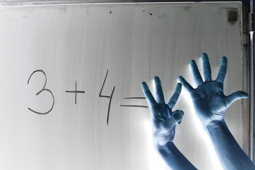 Shaded hands symbolize wrong answer on mathematic formula