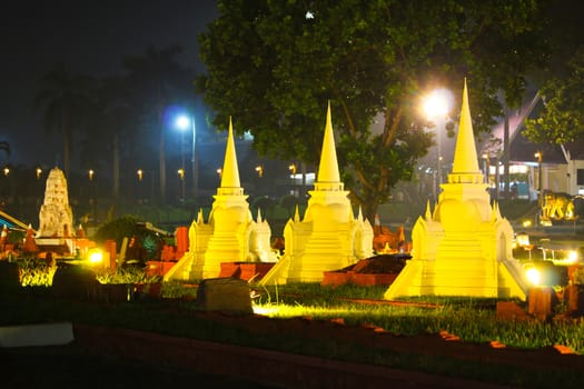 three pagodas in mini siam, Thailand