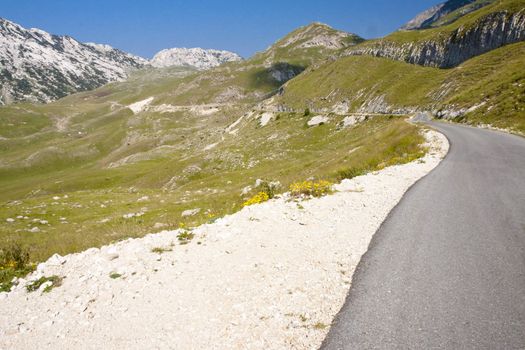 Asphalt mountain narrow route in Durmitor mountain - Montenegro.