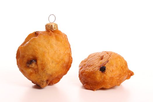 Dutch donuts called oliebollen camouflaged as Christmas balls