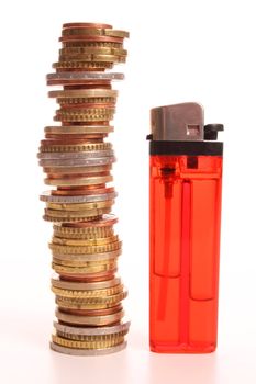 Pile of Euro coins showing priice raisings
