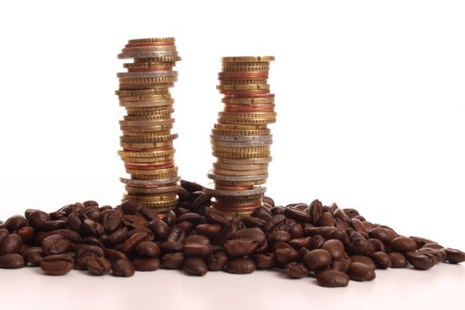 Pile of Euro coins showing priice raisings