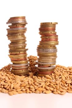 Pile of Euro coins showing priice raisings