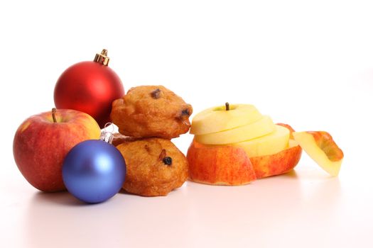 Oliebollen with apple flavour on white background
